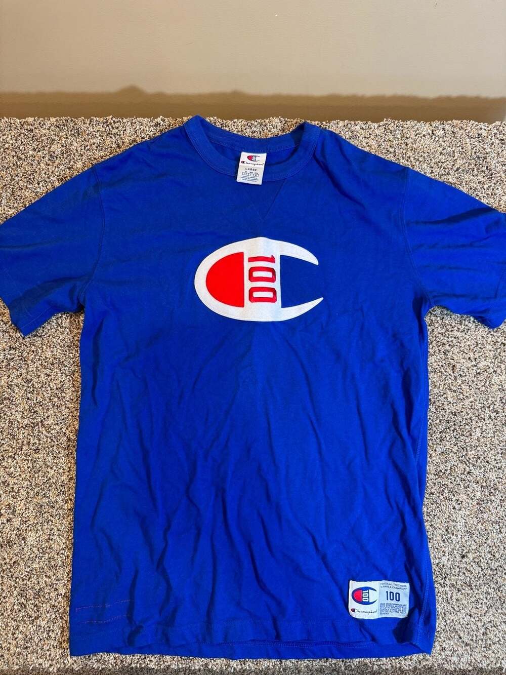 Champion 100th Anniversary Logo Blue T-Shirt Large